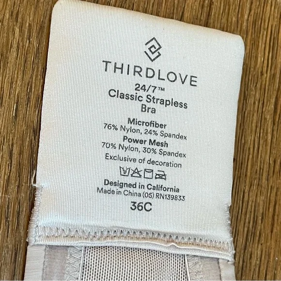 Thirdlove classic 24/7 strapless bra microfiber taupe 36C - Picture 4 of 5